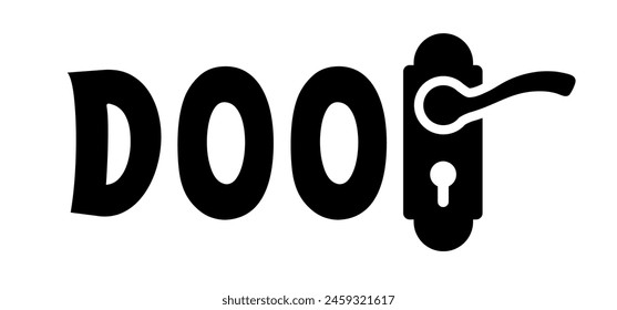 Slogan door with doorknob and keyhole icon. Door knob front for close or open door Doorway key pictogram. Exit or entry Home, house, hotel inside. Lock, unlock privacy sign