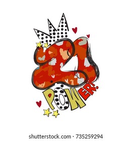 Slogan with dots, crown and camouflage digits. Vector pop art collage for fashion apparels, t shirt, greeting card, wrapping and printed tee design.