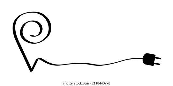 Slogan e charging point symbol. Electric cable plug, battery charger for e-bike, bicycle, car or scooter parking, power station signs. Vector vehicle plugging signs. Pinpoint, pin location. Hybrid