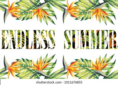 Slogan endless summer lettering jungle bird of paradise frame T-shirt fashion print