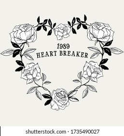 Lema con ilustración floral. Gráficos vectoriales para camisetas y otros usos. 
Ilustración floral del corazón.