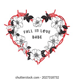 Slogan with flower illustration. Vector graphics for t-shirt print and other uses. Floral heart illustration.