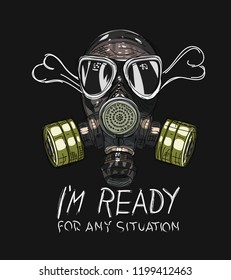 slogan with a gas mask