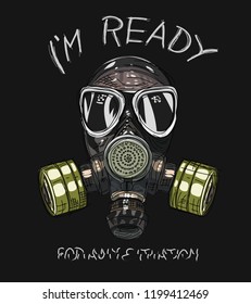 slogan with a gas mask
