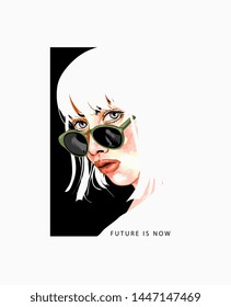 slogan with girl in sunglasses illustration