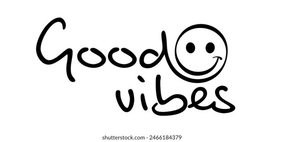 Slogan good vibes and be happy and smile. Vector success quote for banner or card. Relaxing and chill, motivation and inspiration message concept. Think big, quote idea. Positive text font.