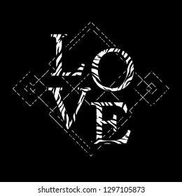 Slogan Graphic with Animal Skin for Tshirt. Typography Slogan LOVE - Vector Print Poster