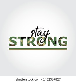 slogan graphic with camouflage texture