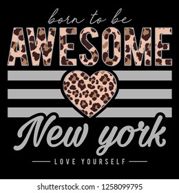 slogan graphic with leopard skin texture