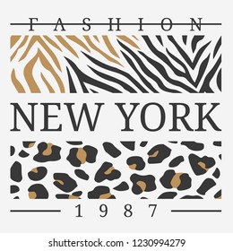 Slogan graphic with leopard and zebra skin. Print graphic for T-shirt. vector