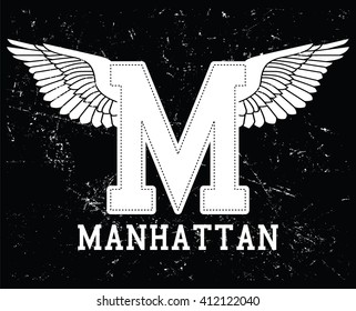 Slogan graphic for t-shirt, manhattan vector print and varsity. For t-shirt or other uses in vector.T shirt graphic