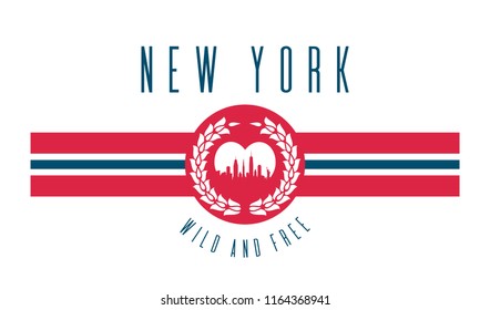 Slogan graphic for t-shirt print. T-shirt design with slogan. New York, modern typography for tee print with stripes and grunge texture. Vector