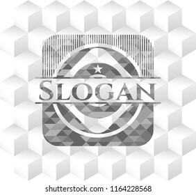 Slogan grey badge with geometric cube white background