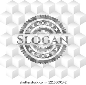 Slogan grey emblem with geometric cube white background