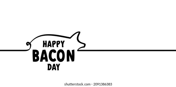 Slogan happy Bacon day. Pig line patterny. Drawing pigs animals farm silhouette symbol, pictogram. Vector pig swine idea. Piglets icon or sign