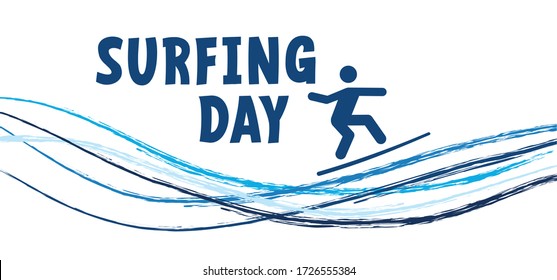 Slogan happy international surfing day, Water wave Vector summer surf sport sign Surfer party with surfings symbol Holiday, vacation on beach bar Sea or oceans waves or surfers Funny surfboard sports