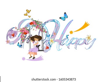 Slogan I am happy for a little lady. Vector t shirt illustration.