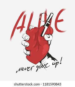 A slogan with a heart in the form of a grenade. Image for t-shirt, clothes, etc.