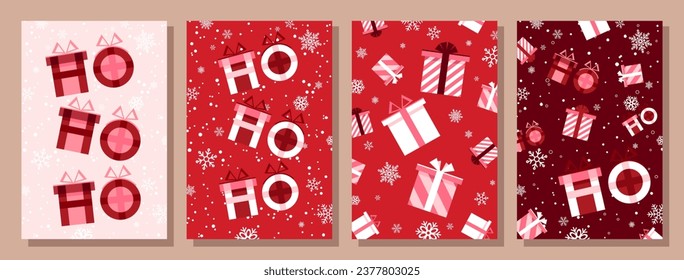 Slogan: Ho-ho-ho as a gift, Merry Christmas. Hohoho pattern, Santa Claus, Christmas gifts. Set of vertical wallpapers with Christmas design. New Year concept. Flat vector Christmas sign. Advent.