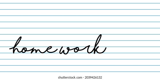 Lema de trabajo en casa. Líneas del cuaderno escolar. Signo de línea azul vectorial plana. Estudiar el concepto de deberes.
