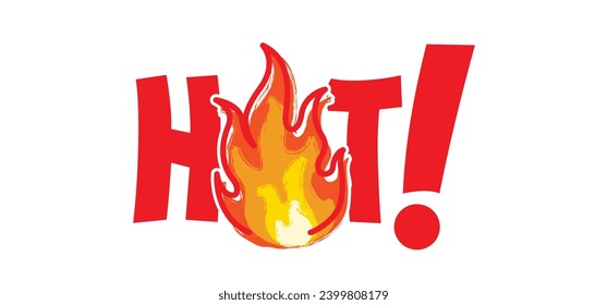 Slogan hot sale or big  deal. Ablaze. Red, orange and yellow Fire flames. Cartoon, flame with burning red hot sparks. Drawn, flat vector flamme icon. Drawing burn, bonfire flames pattern. 