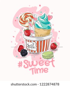 slogan with ice cream and candy illustration