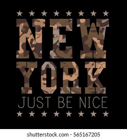 Slogan: Just be nice. New York City. Grunge design. T-shirt graphics, poster, banner, print