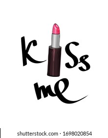 Slogan kiss me with lipstick. Vector cartoon illustration.