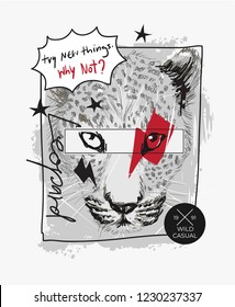 slogan with leopard head sketch illustration