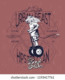 Slogan with lion. Logo for t-shirt. Image for printing on a t-shirt, postcard, poster, clothes, etc.