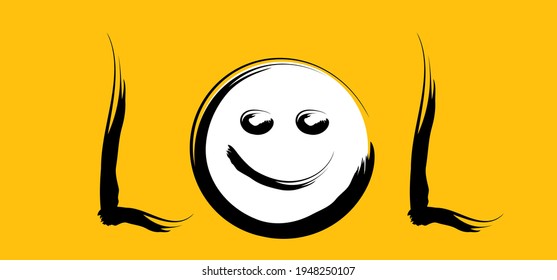 Slogan lol. Vector cartoon laughing sign. Motivation, inspiration with happy smile. Hand drawn word for possitive emotions quotes for banner or wallpaper. Relaxing and chill.
