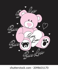 eslogan: oso del amor o oso rosa del corazón, camiseta ilustrativa