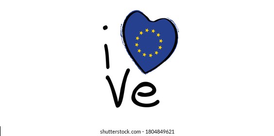 Slogan i love europe with the colors of eu flag. Vector best quotes signs for banner or card. Happy motivation and inspiration message slogans concept. Love romance trafel holliday quote.