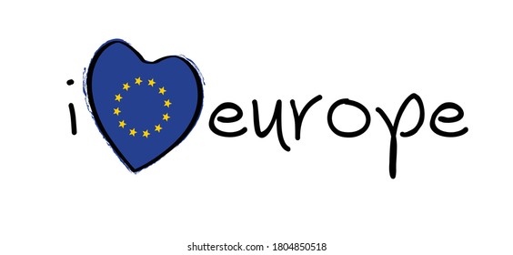 Slogan i love europe with the colors of eu flag. Vector best quotes signs for banner or card. Happy motivation and inspiration message slogans concept. Love romance trafel holliday quote.