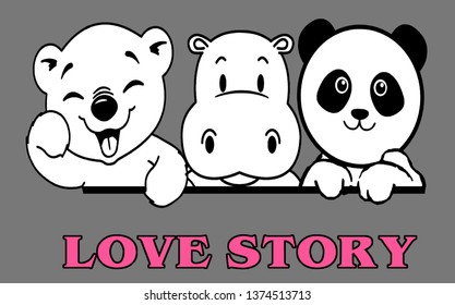 slogan love story panda bear. animal design