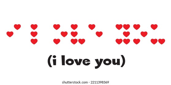 Slogan i love you to blindness language, letter visual braille code or alphabet text. Braille is a reading and writing alphabet specially developed for the blind. Braille books. 