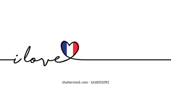 Slogan i love you French with France flag. Love heart month or happy singles day in. Travel hollyday or for romantic, wedding vacantion banner. Fun vector icon sign