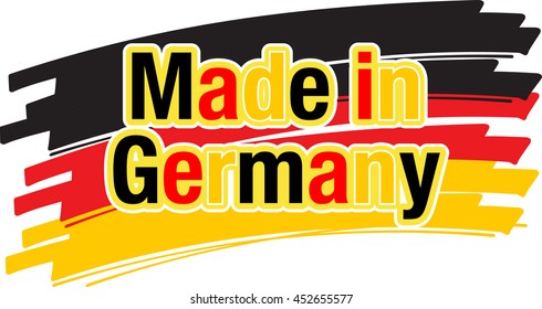 slogan "made in Germany" in front of brush strokes in the Germany national colors 