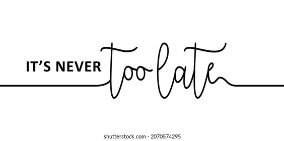 Slogan it's never too late or not too late. motivation and inspiration concept. It's never too late for coffee, wine, play, school or work.