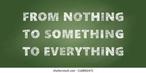 Slogan From nothing To something To everything. Concept for self belief positive attitude self motivation and inspiration message. Chalk shool blackboard. Vector success quotes for banner or card.