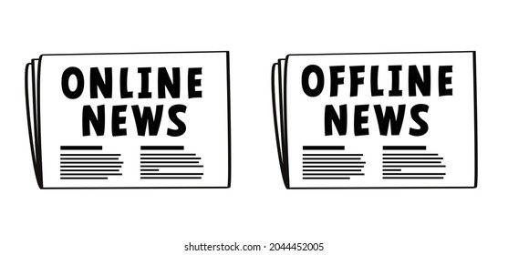 Slogan Online Of Offline, Region, Local, Breaking News, World, Greet News, Good Or Bad News. Fact Or Fake Newspaper Sign. Update Concept. Headline Title.