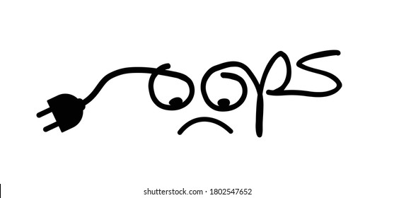 Slogan oops. No internet, unplugging. Page not found, offline. Disconnect, no wifi signal icons. Unplugged or unplug signs. Vector phrase line pattern. 404 error quote. Under construction.