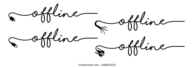 Slogan oops I'm so sorry. Funny vector electric quotes for motivation, networking internet concept. Page not found, 404 error. Offline or online and unplugged sign. Under construction, broken cable.