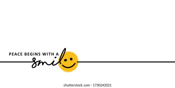 Slogan peace begins with a smile World Smiling Day Drawing emotion symbol Vector success quotes for banner or wallpaper. Relaxing and chill, motivation and inspiration  message concept. lazy ideas
