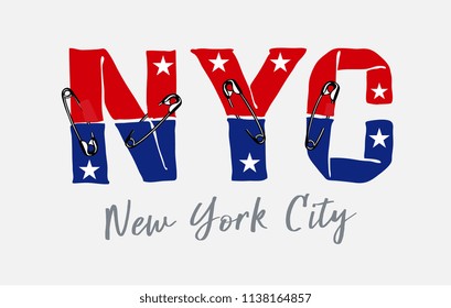 ์NYC slogan with pin illustration