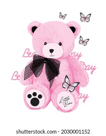 slogan pink little bear illustration art