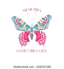 slogan print with butterfly. butterfly placement print.