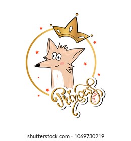 slogan print with  cute fox and lettering Little Princess