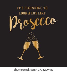 Slogan Print, Prosecco Slogan Print. Christmas Slogan Print Idea For Textile Or Background