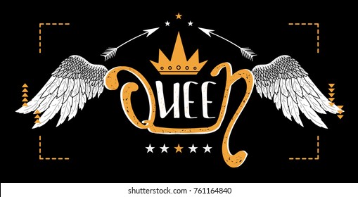 slogan Queen vector print for t-shirt or other uses, T-shirt graphics, textile graphic